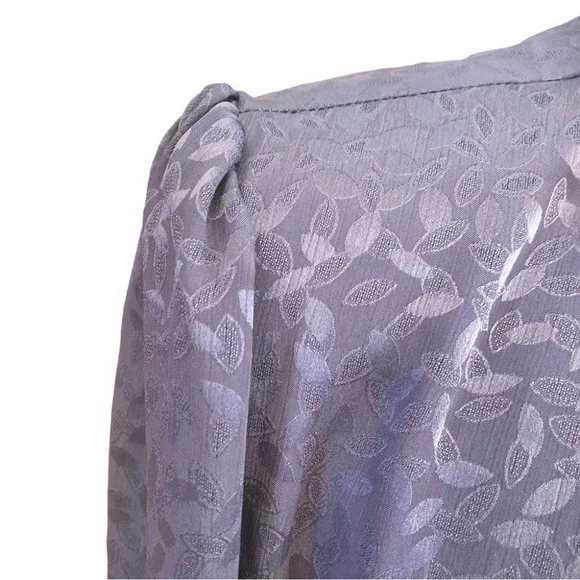 VTG 70s Iridescent Lavender Dress High Neck Ruffle Puff Sleeve Cottagecore M L - Picture 9 of 10